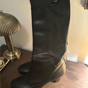 Franco Sarto Black Heeled Boots with Gold Zipper